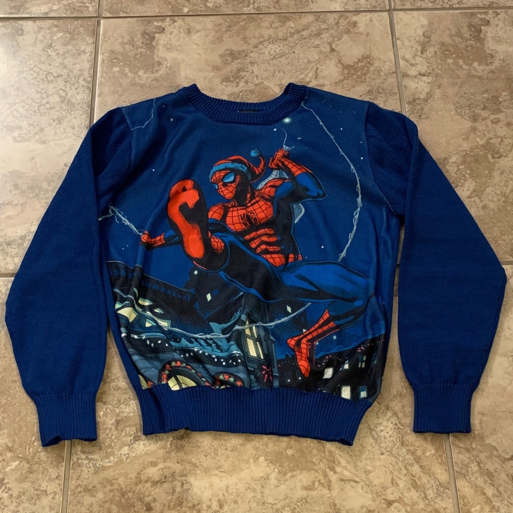 Spider-Man Christmas Sweater M 7-8 blue Marvel Disney